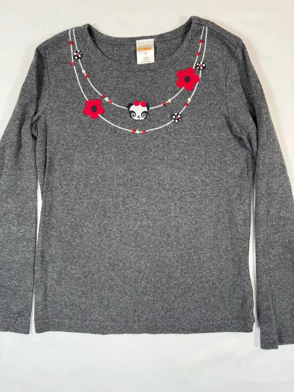 GYMBOREE‎ Girls 8 Long Sleeve Top Gray Panda Graphic Y2K 2009 Cute Cozy